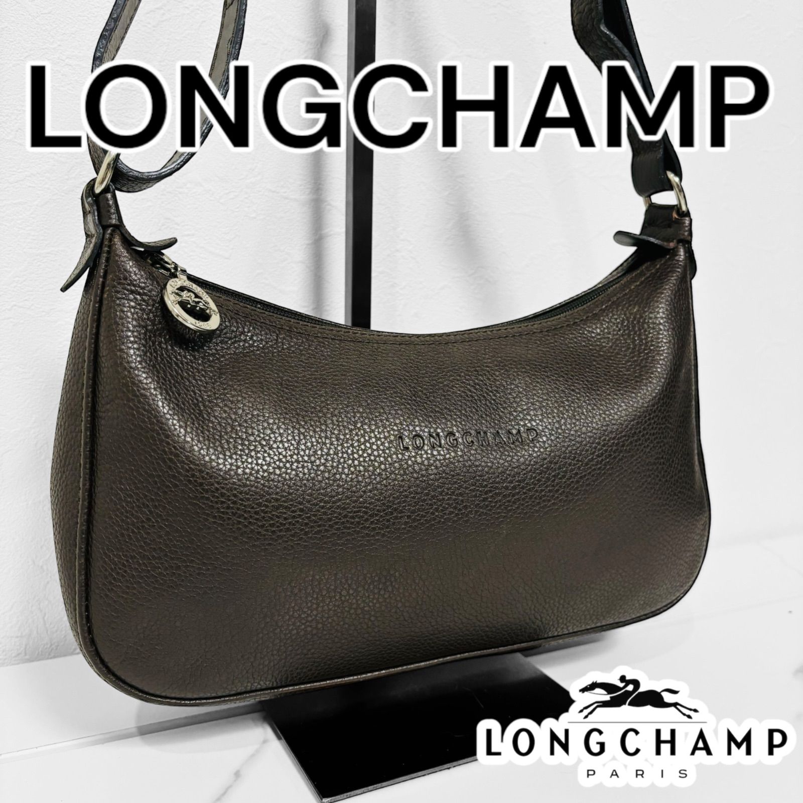 LONGCHAMP ロンシャン ロゴ ワンショルダーバッグ 牛革 レザー シボ革 2way 斜め掛け ダークブラウン 革 ロゴ型押し オールレザー  クロスボディー - メルカリ