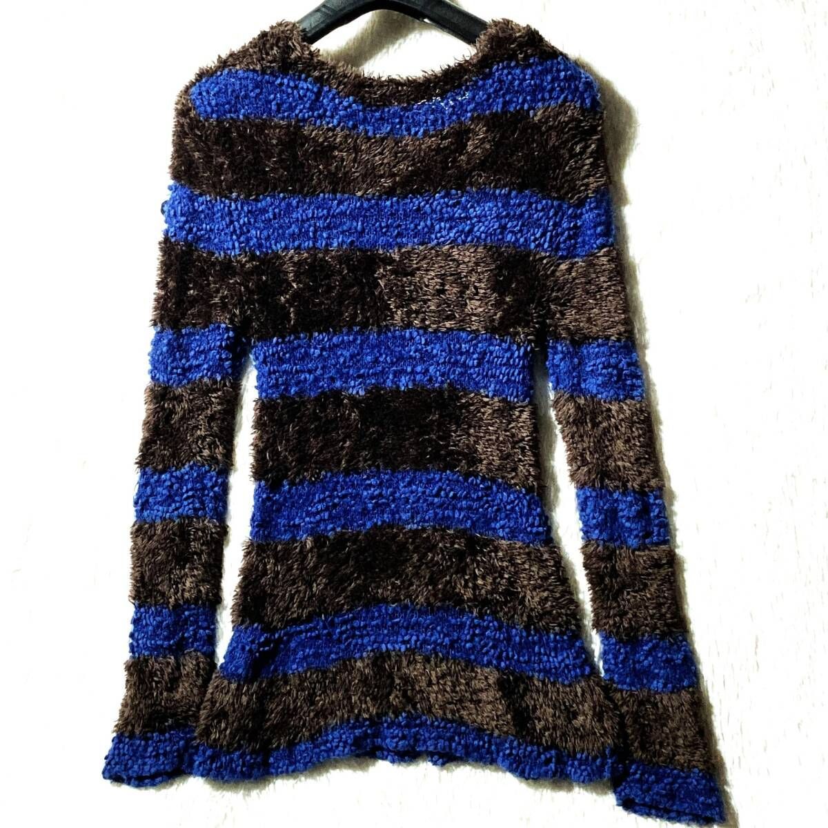 glamb☆名作☆Connet border knit☆ボーダー起毛ニットセーター 青茶 2 
