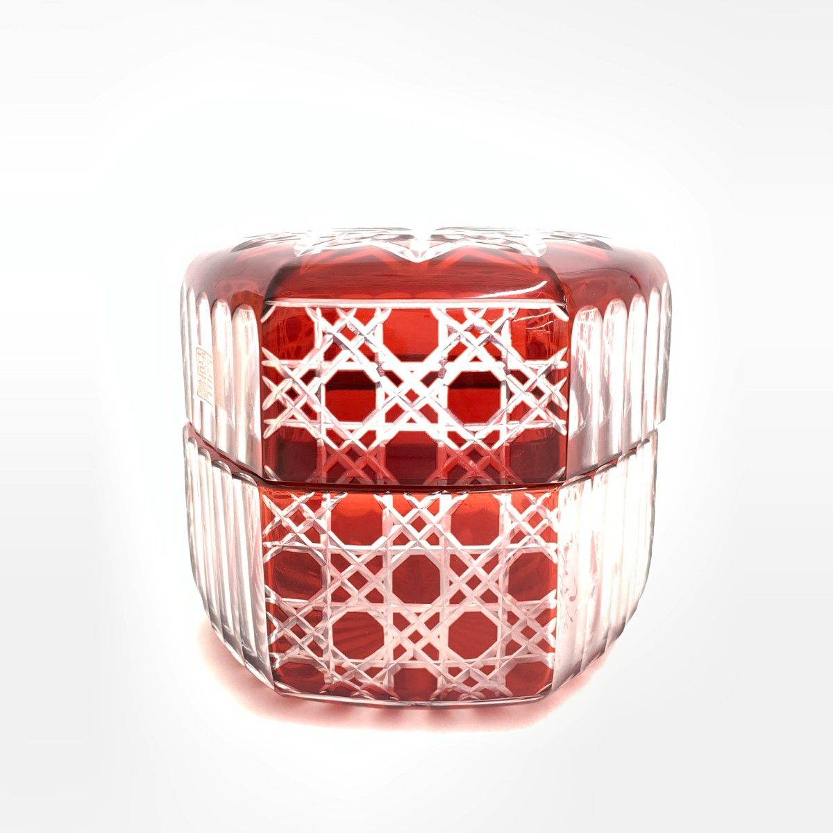 新品同様 伝統工芸士 田嶌文男・大友健司 合作 江戸硝子 江戸切子 八角  