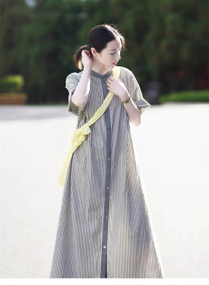 シャツワンピース 夏 ストライプ シャツワンピース レディース