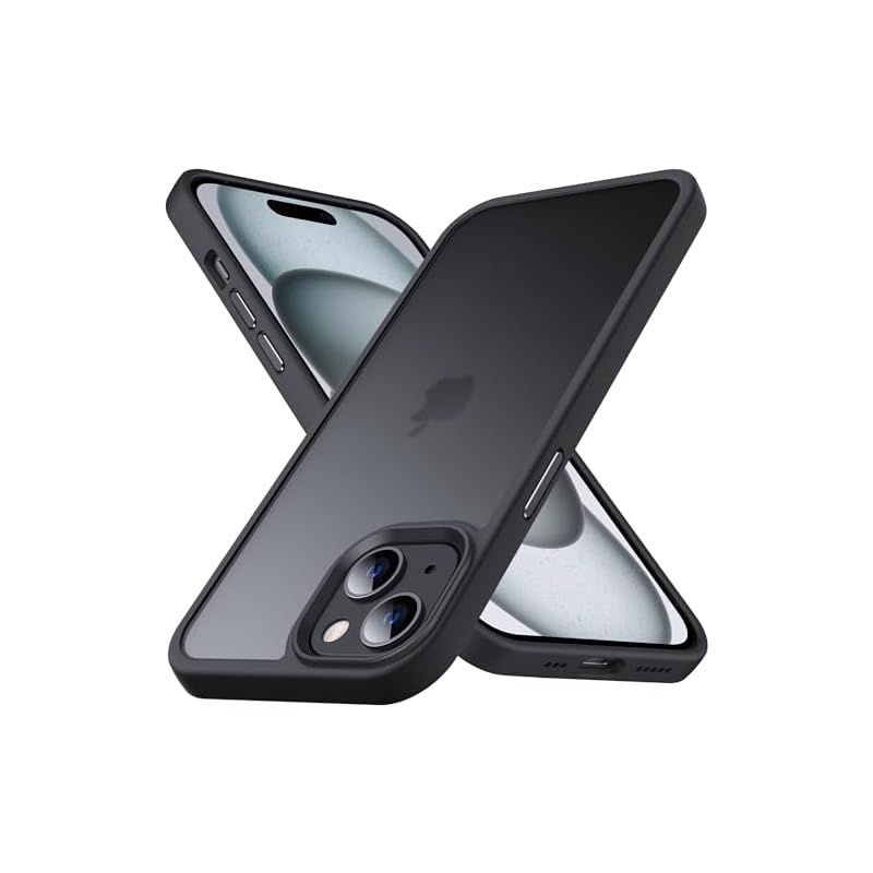 Anqrp iPhone 15 用 ケース 半透明 マット 耐衝撃 滑り止め 米軍MIL規格 指紋防止 スマホケース アイフォン 15 ストラップホール付き ワイヤレス充電対応 アイホン15 カバー 6.1インチ ブラック 0