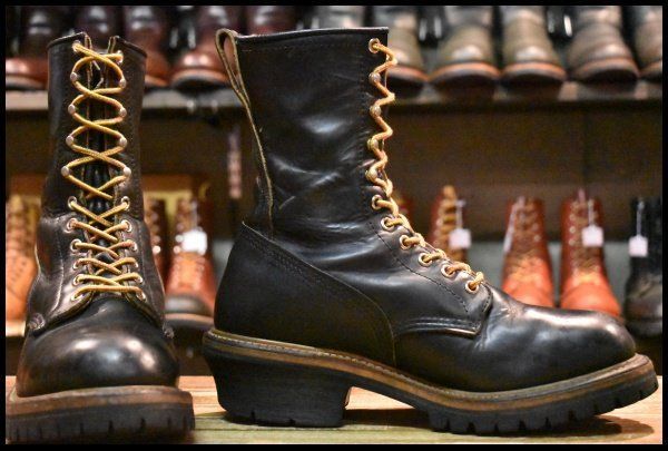 7D PT91刺繍 レッドウィング 2218 ロガー 黒 ブラッククローム スチールトゥ 編み上げ ロング ブーツ redwing HOPESMORE FI305