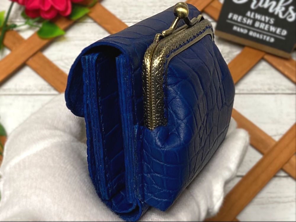 ❤大人オシャレながま口付き総本革ミニ財布♪大人ターコイズ ❤高級