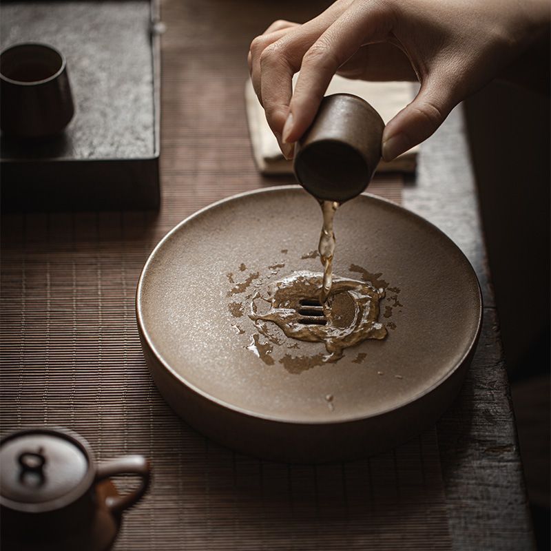 壺承 侘寂 ヴィンテージ手作り粗い陶器 枯れ葉色 中国茶器 陶磁