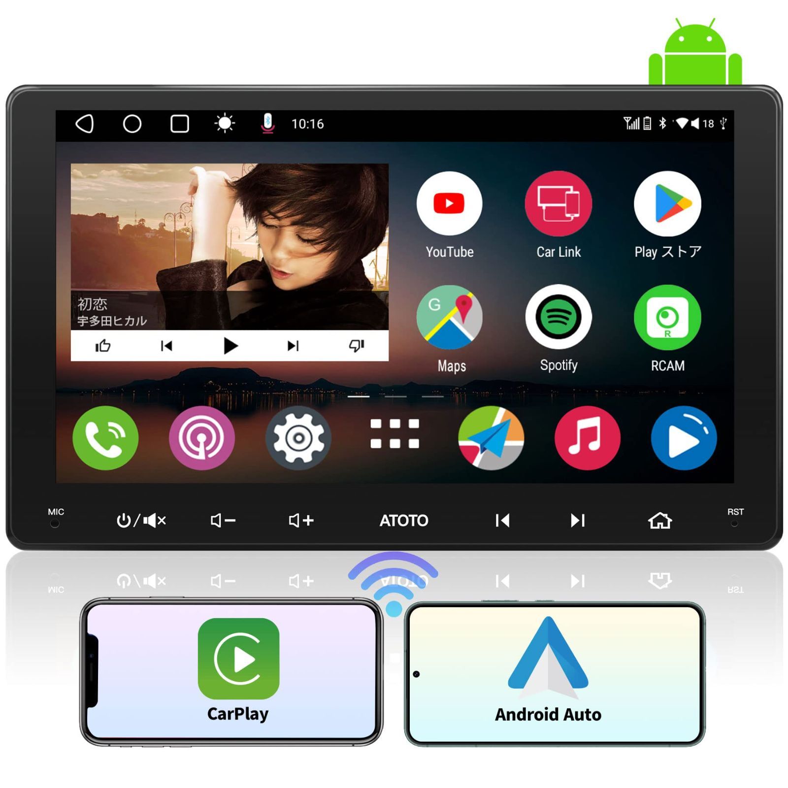 ダブルDIN PF Androidカーステレオ、ワイヤレスCarPlay、Android A6 Autoワイヤレス、IPSディスプレイ、  Androidオーディオ統合カーナビゲーション、GPS追跡、デュアルBluetooth、WiFi/BT/USBテザリング 【 iphone gps追跡  カーナビゲーション ワイヤレス Carplay Android ...