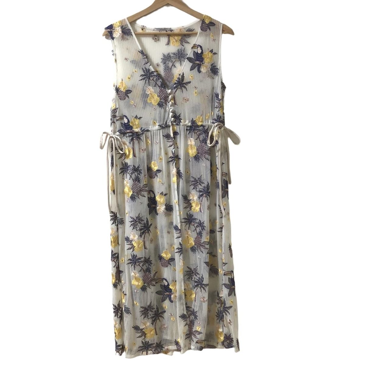 グレースコンチネンタル ベスト サイズ36 S レディース - アイボリー×ネイビー×マルチ 刺繍|フラワー 花 |シースルー|ロング丈