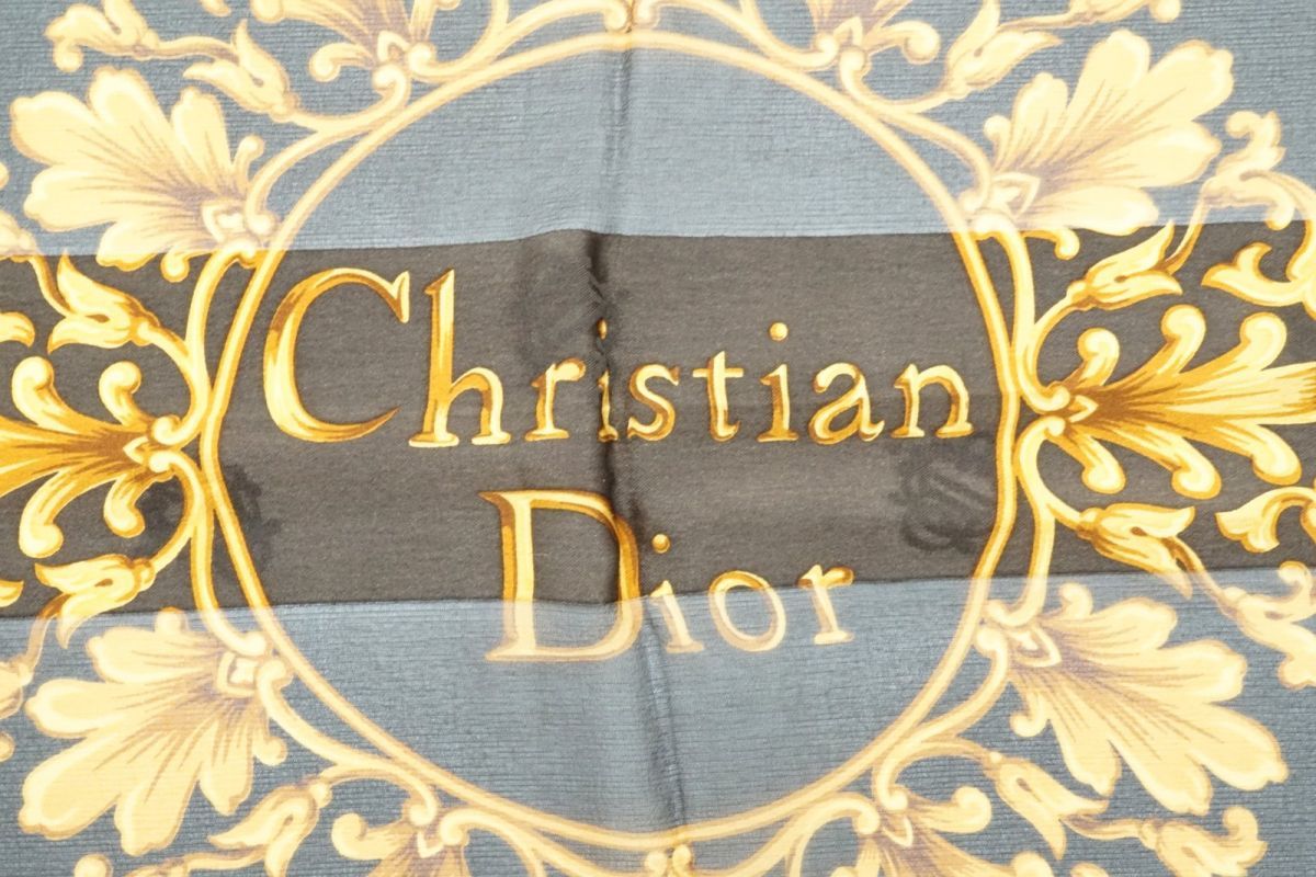 クリスチャン ディオール 86cm ヴィンテージ 大判 スカーフ シルク100% カナージュ ロゴ ジャガード ベージュ Christian Dior  4560k