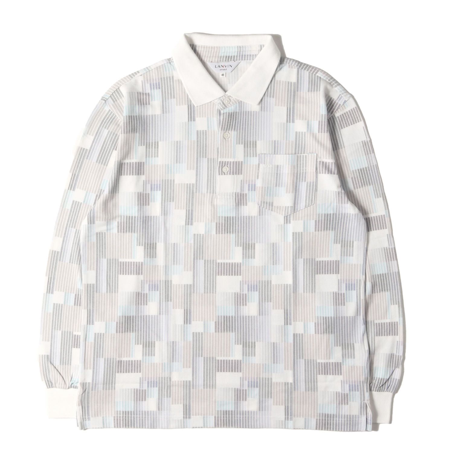 LANVIN SPORT ポロシャツ ブルー系 チェック柄 42 美品】LANVIN ランバン ポロシャツ ホワイト ブルー系 サイズ:40