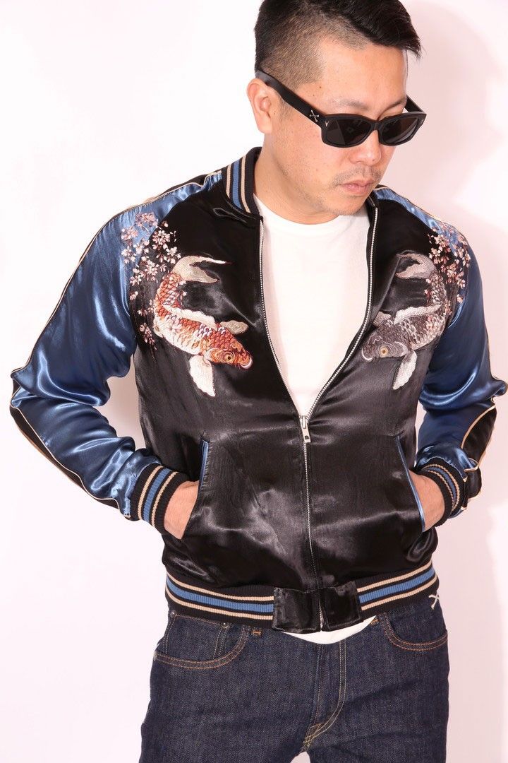 Japanesque ジャパネスク 枝垂れ桜と鯉 刺繍 スカジャン 3RSJ-035