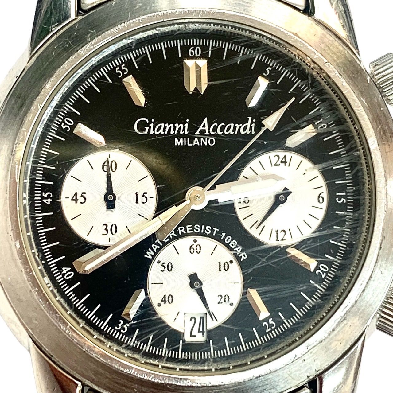 Gianni Accardi⭐️ CHRONOGRAPH】 ジァンニアッカルディ クロノグラフ シルバー×ブラック クォーツ腕時計 稼働品 （AYA）  - メルカリ