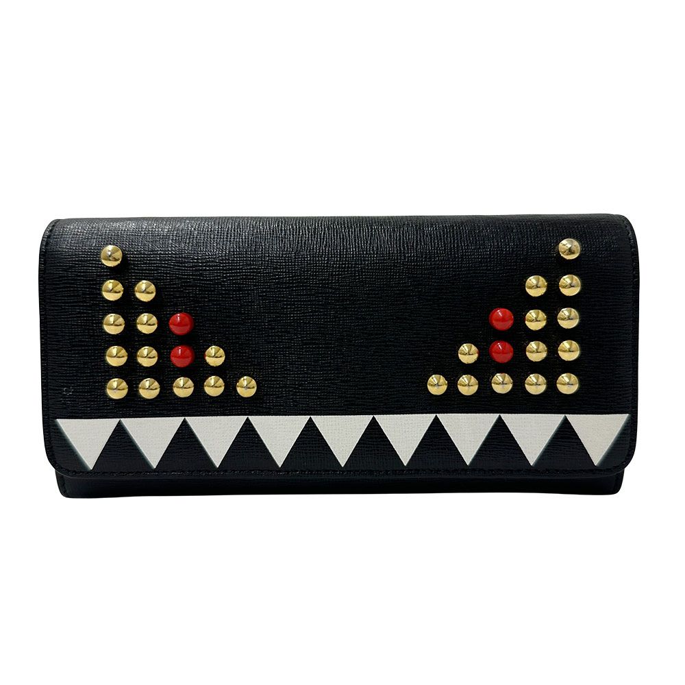 FENDI 長財布 ロゴプレート レザー ブラック フェンディ FENDI エフイズ フェンディ ラウンドファスナー 長