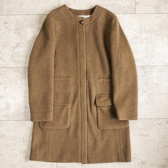 ピッコーネ ☆ カシミヤ ウール ノーカラー ロングコート 38 日本製