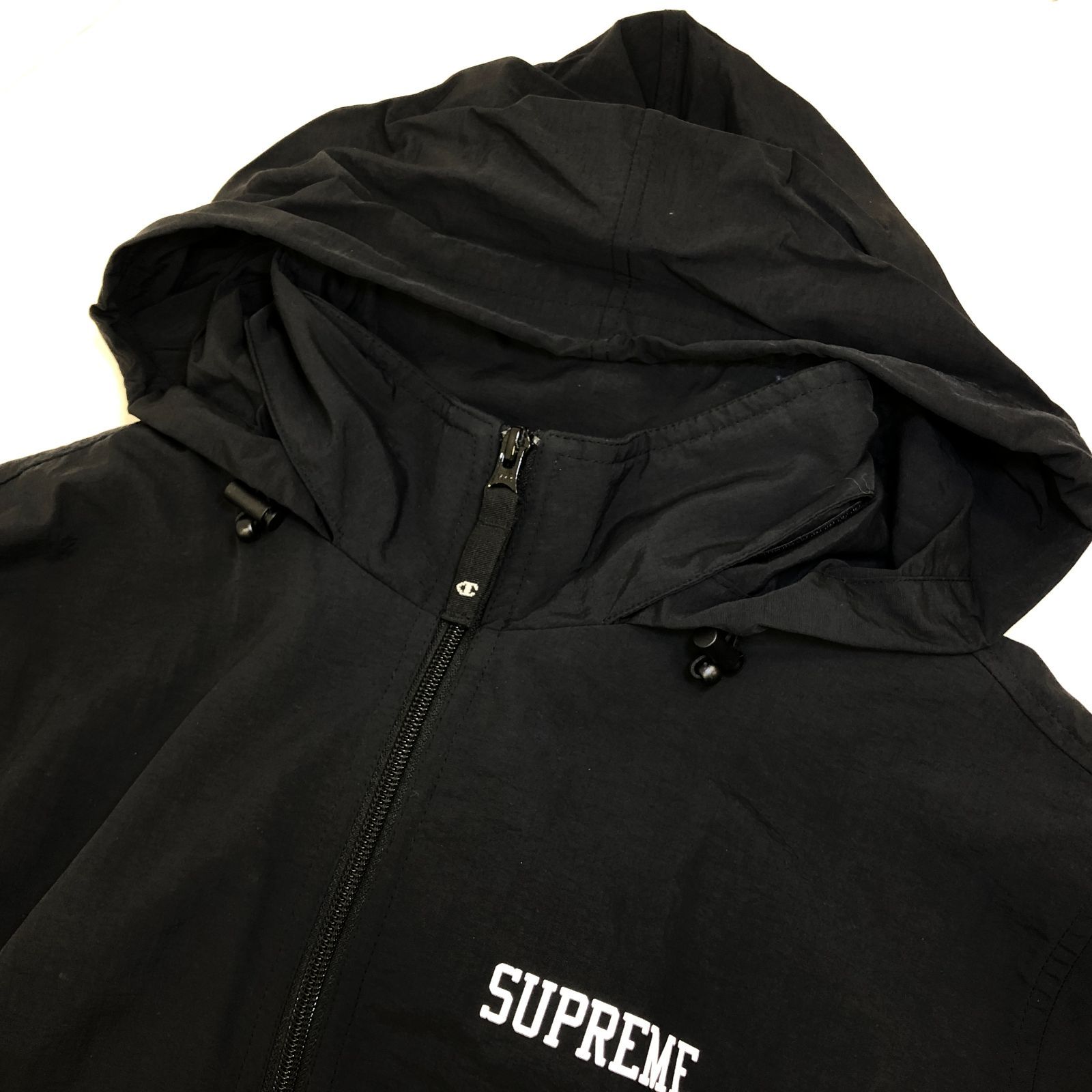 07m0938 Supreme×Champion Track Jacket 18SS シュプリーム×チャンピオン ナイロントラックジャケット  ナイロンジャケット ブラック 黒 メンズ Lサイズ 古着 【USED】 - メルカリ