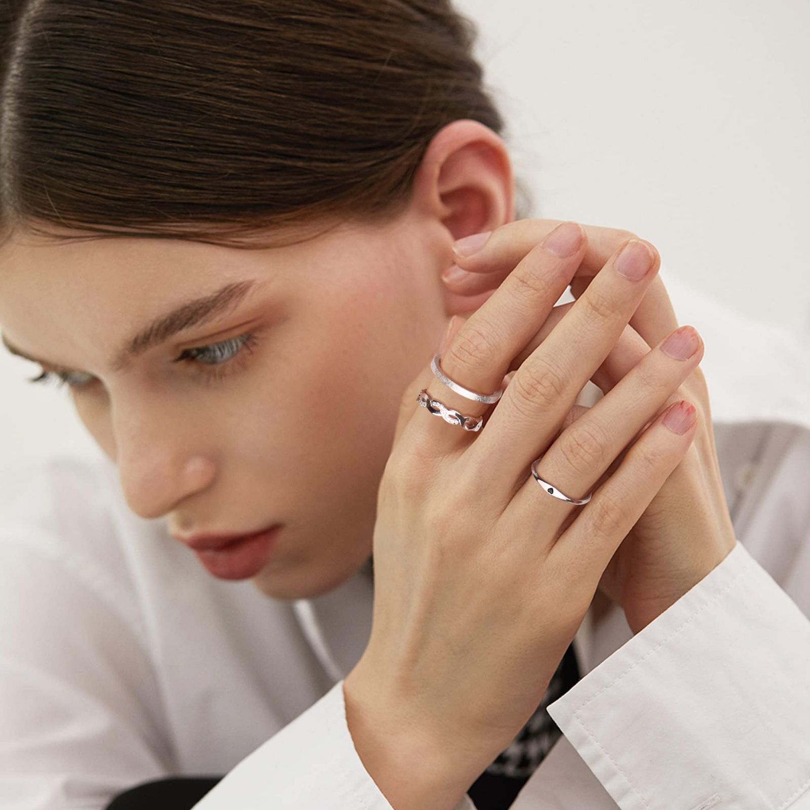 数量 親指リング エタニティバンド 女性用 シンプルなハートの結婚指輪を彫るエンゲージメントプロミス シルバーナックルリング 女性用ステンレススチールリングセット JeryWe