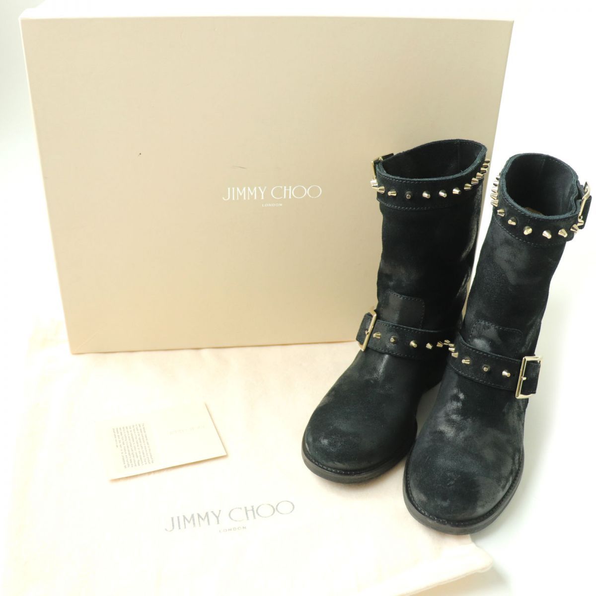 極美品☆JIMMY CHOO ジミーチュウ 144DASH ワックス加工 スタッズ付 ...