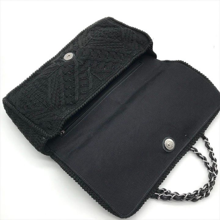 美品 CHANEL シャネル ココマーク ウール ニット シングル フラップ Wチェーン ショルダー バッグ ブラック レディース a5155 美品 CHANEL シャネル ココマーク ウール ニット シングル フラップ W
