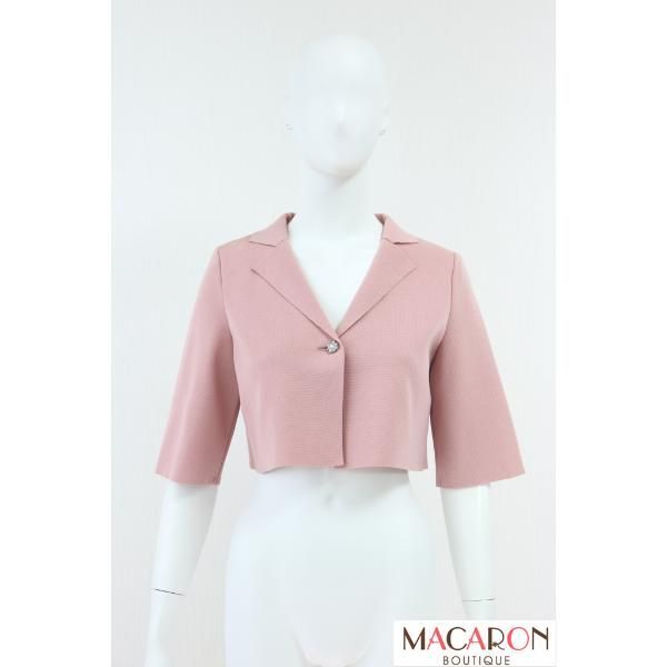 Rene 衿付きビジューボタンカーディガン 6922690 ピンク ボレロ ルネ