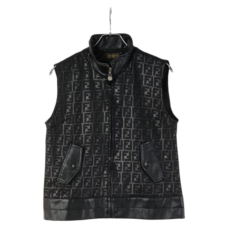 フェンディ ズッカ ジャケット ノースリーブ パンツ セットアップ サイズ M ブラック コットン レザー レディース FENDI 1-0231124