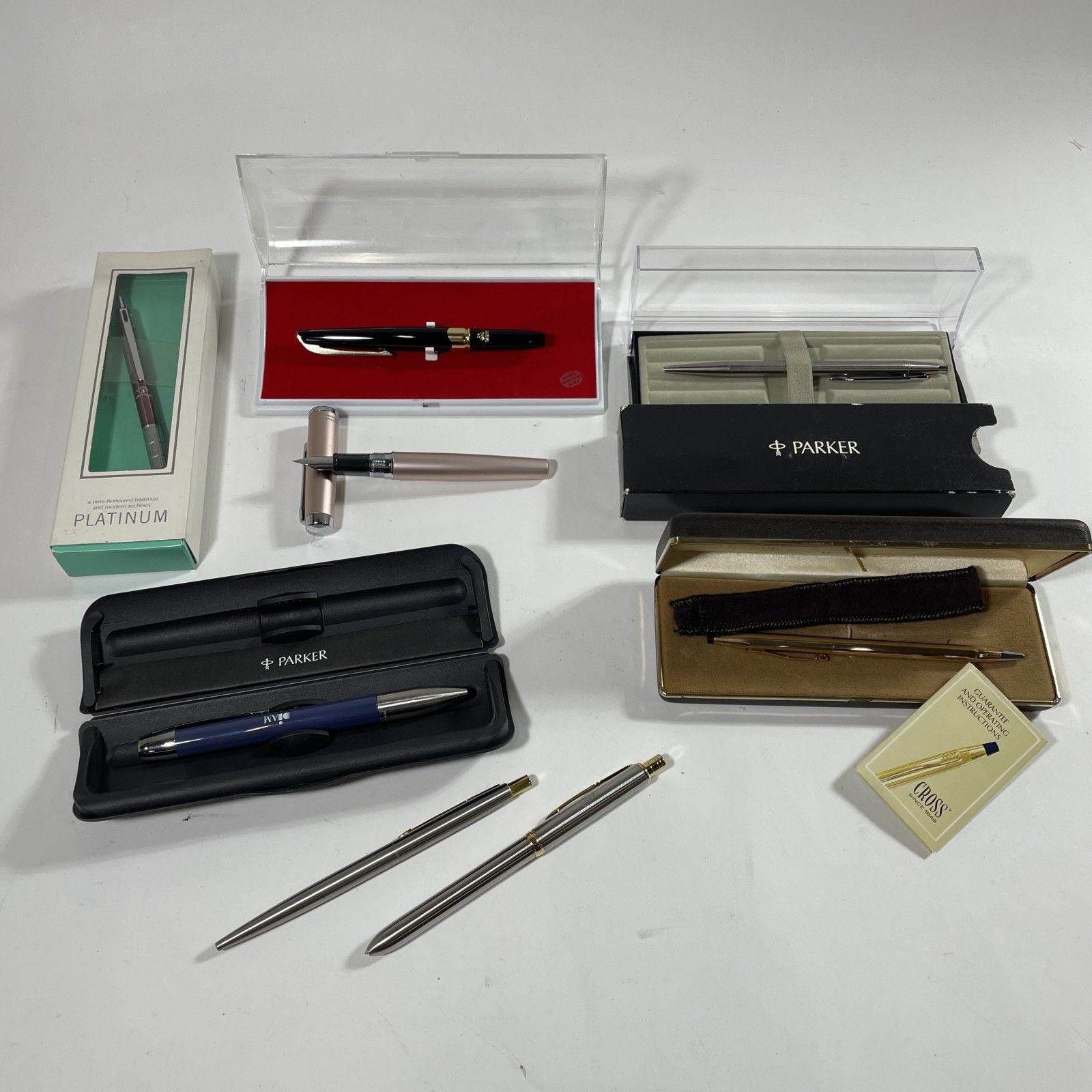 文具メーカー筆記具 8点 まとめ商品 PLATINUM PARKER CROSS MONTBLANK 多機能ペン シャープペンシル ボールペン 万年筆 現状品 0.50kg