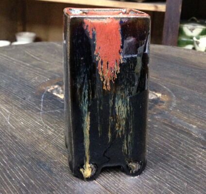 寺畑 2.5号 盆栽鉢 懸崖 植木鉢 赤楽（黒）