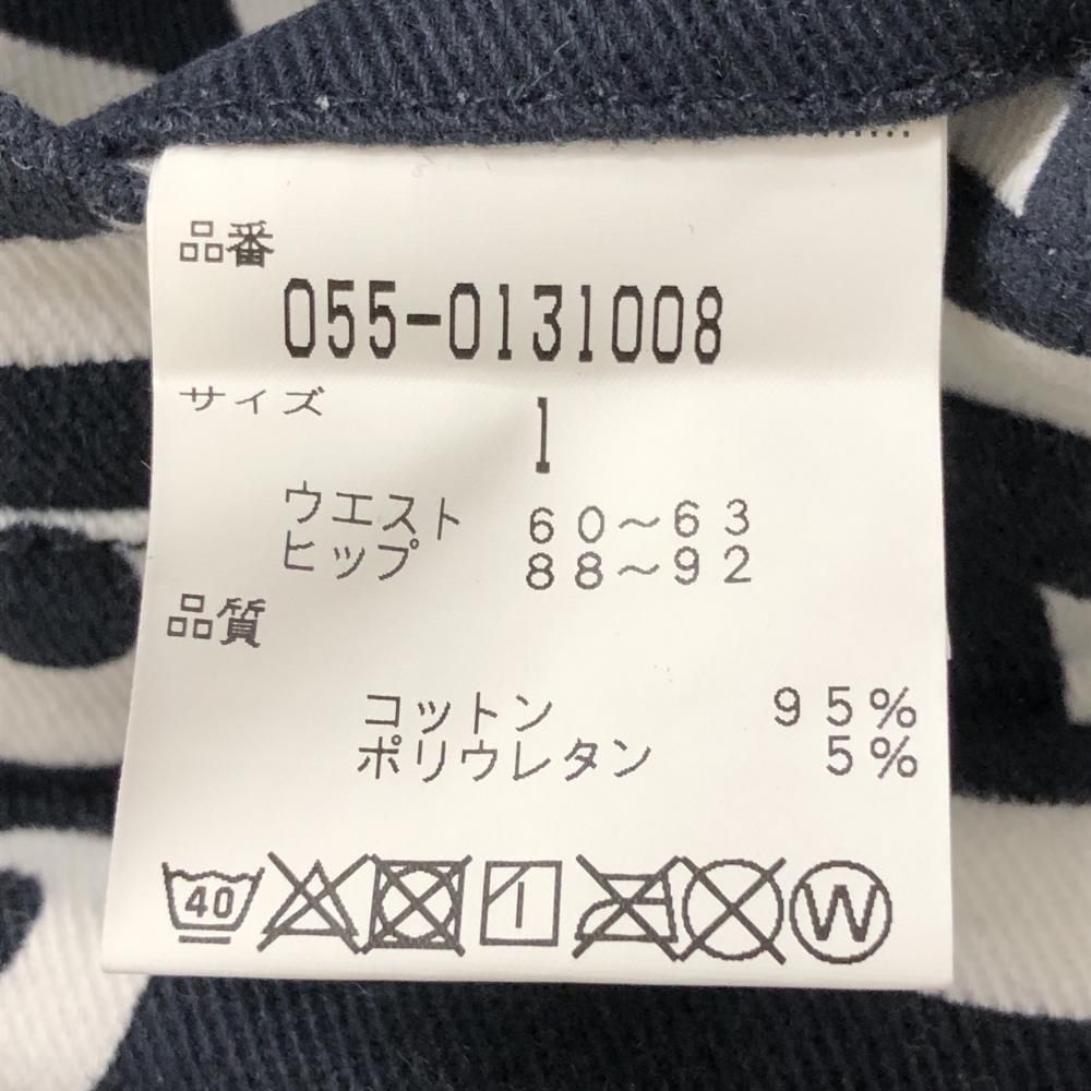 パーリーゲイツ パンツ ネイビー×白 ロゴ総柄 内側30周年