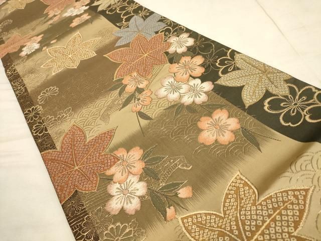 A36美品　六通柄袋帯　唐草花文　銅銭文　正絹　フォーマル　着物 平和屋着物◎六通柄袋帯 唐織 草花文 金銀糸 正絹 逸品
