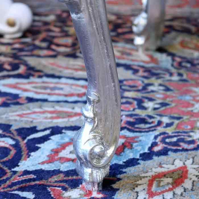 イタリア リビングテーブル シルバー 56cm 完成品 猫脚 四角 サイドテーブル ローテーブル