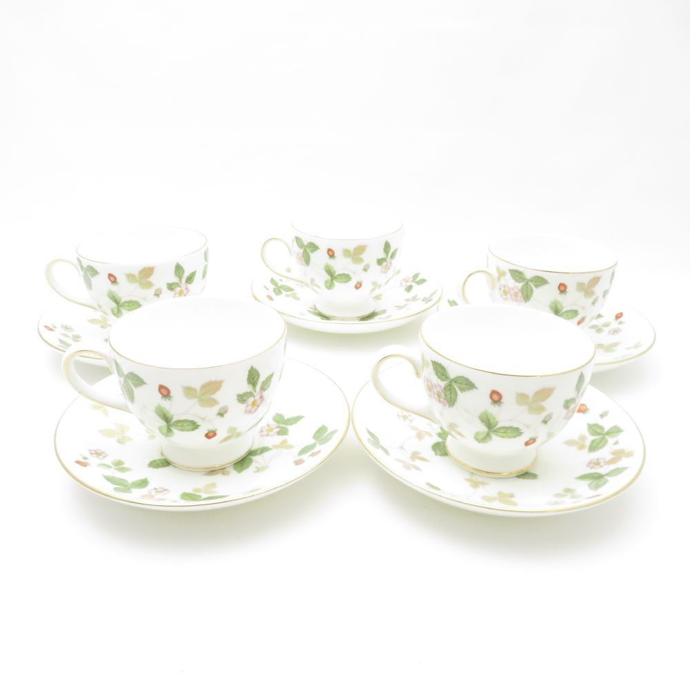 ウェッジウッド ワイルドストロベリー ティーカップ＆ソーサー 5客 セット リー 金彩 紅茶 コーヒー 英国