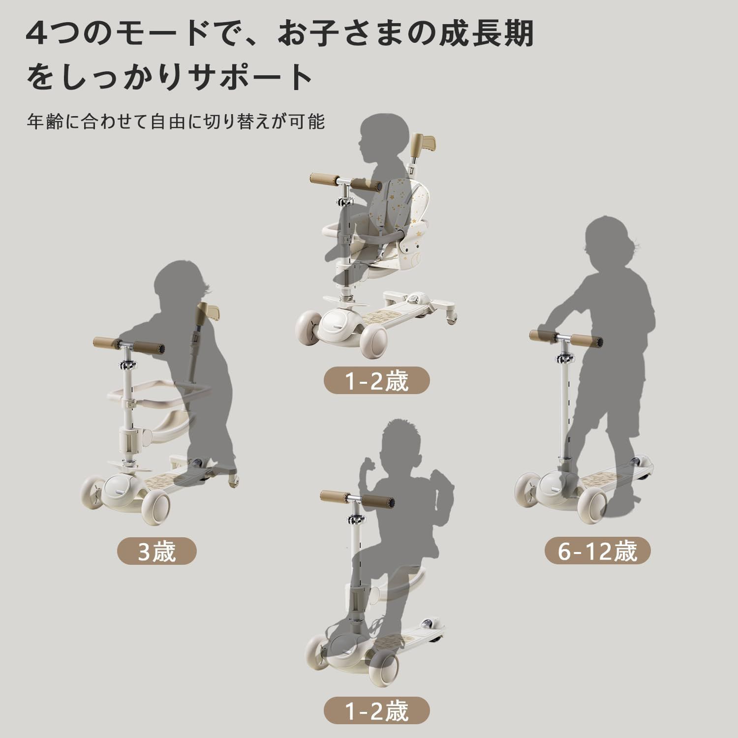 AORTD 三輪車 子供 幼児用 キックスクーター 3in1 4段階高さ調整 折り畳み 光るLEDタイヤ 持ち運び便利 後輪ブレーキ付き シート高さ調節 押し棒付き 方向変換 アウトドアに適用 1歳-14歳 おもちゃ ギフト プレゼント BRIGHTFACE_UK