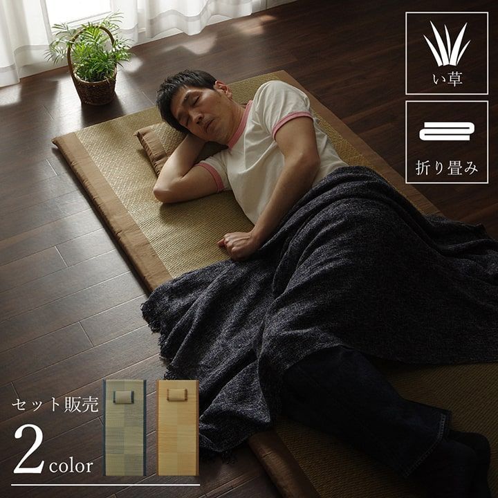 い草 い草マット 国産 ごろ寝マット フリーマット 枕付  シングル （マット 約90×200cm）（枕 約40×20cm）
