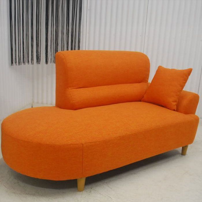 アウトレット 現品限り 大 一部 丸みのあるモダンデザイン ソファー ファブリック オレンジ シェーズロングソファー