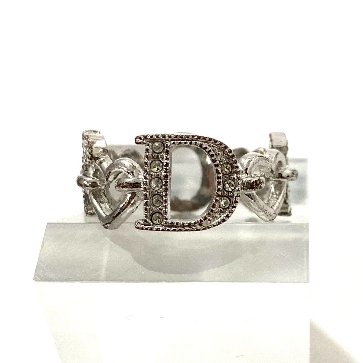 Dior】ロゴ ラインストーン リング シルバーカラー ハート #6 約11.5号