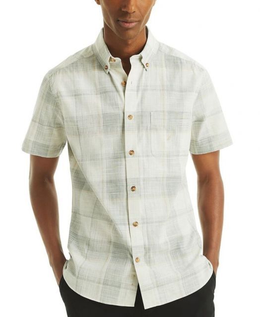 【送料無料】 ナウティカ メンズ シャツ トップス Men's Short Sleeve Button-Down Plaid Oxford Shirt Sail White