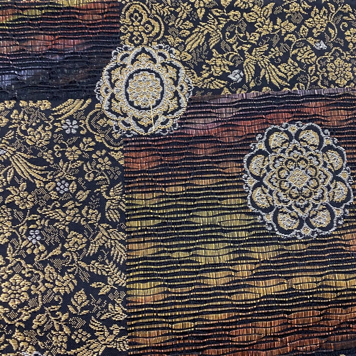 バイセル 着物 美品 名品 袋帯 オレンジ 多色 名物裂 笹づる 荒磯 牡丹唐草