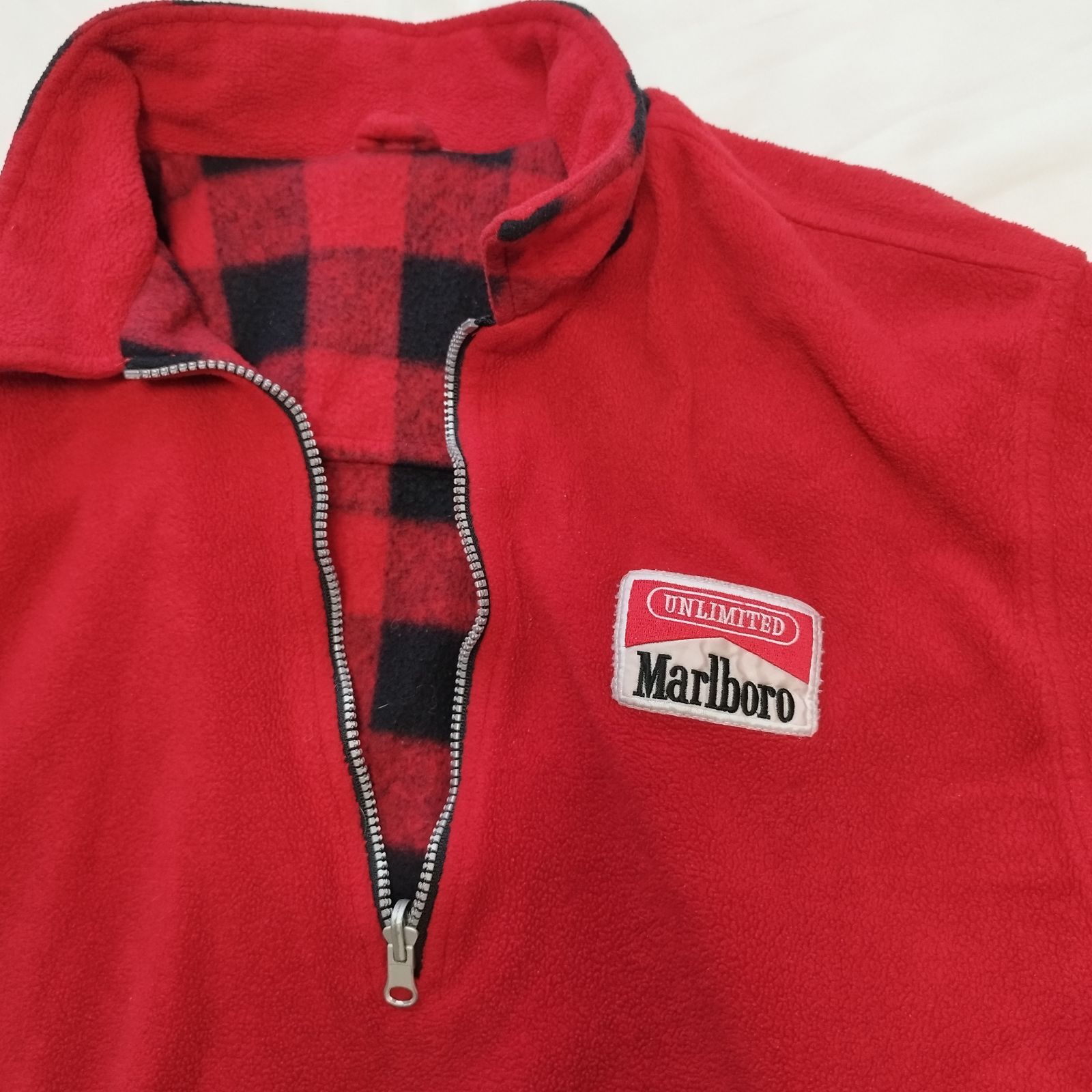 マルボロ Marlboro フリース リバーシブル レッド チェック XL 90s Marlboro マルボロ リバーシブルジャケット ブルゾン 中古90s