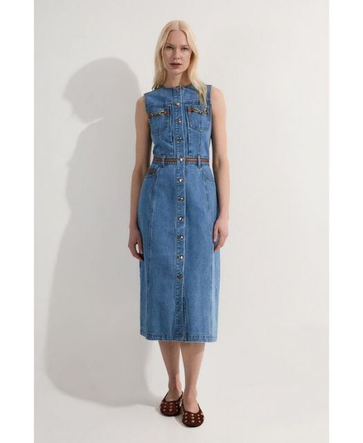 送料無料 カレンミレン レディース ワンピース トップス Women s Sleeveless Midi Denim Dress Light blue