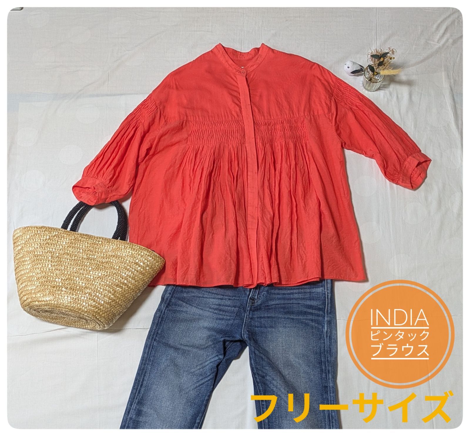 訳あり】グリーンレーベルリラクシング INDIAピンタックブラウス 