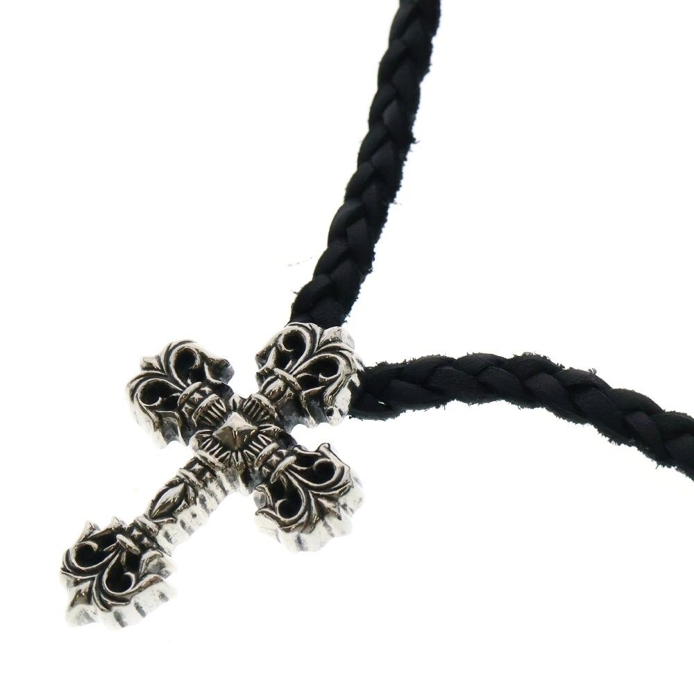 CHROME HEARTS クロムハーツ FILIG CROSS-XS LB フィリグリークロスXS レザーブレイド ネックレス シルバー