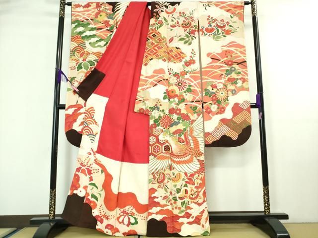平和屋本店□極上 アンティーク 大正ロマン 振袖 刺繍 鳳凰吉祥