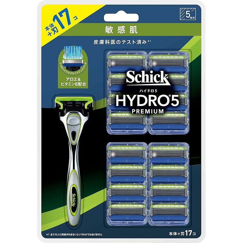 Schick シック ハイドロ5 敏感肌 クラブパック ホルダー 刃付き 替刃16コ 髭剃り カミソリ 男性用 シルバー