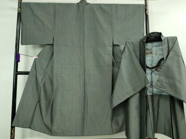 平和屋着物 上 男性 紬 アンサンブル 色無地 藍墨茶色 DZAA9861kh5