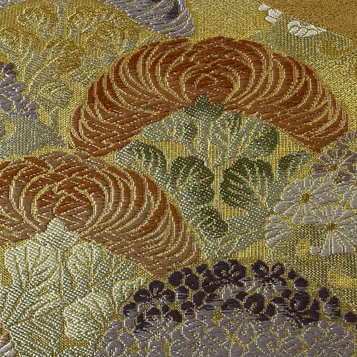 アンティーク 名古屋帯 刺繍 金糸 夫婦鶴文様 正絹 名古屋仕立 YR662 名古屋帯 名品 鳥 華文 相良刺繍 金糸 薄茶色 正絹 【中古