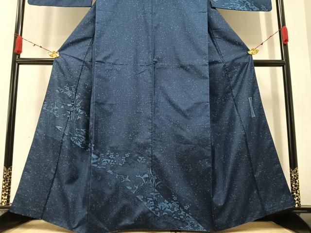 藍染め 型染め 紬 正絹 高島屋 素敵なデザイン 着物 U-5949 本場大島紬 藍泥染 素敵な絣柄 着物 正絹 袷 広衿 RK-6009