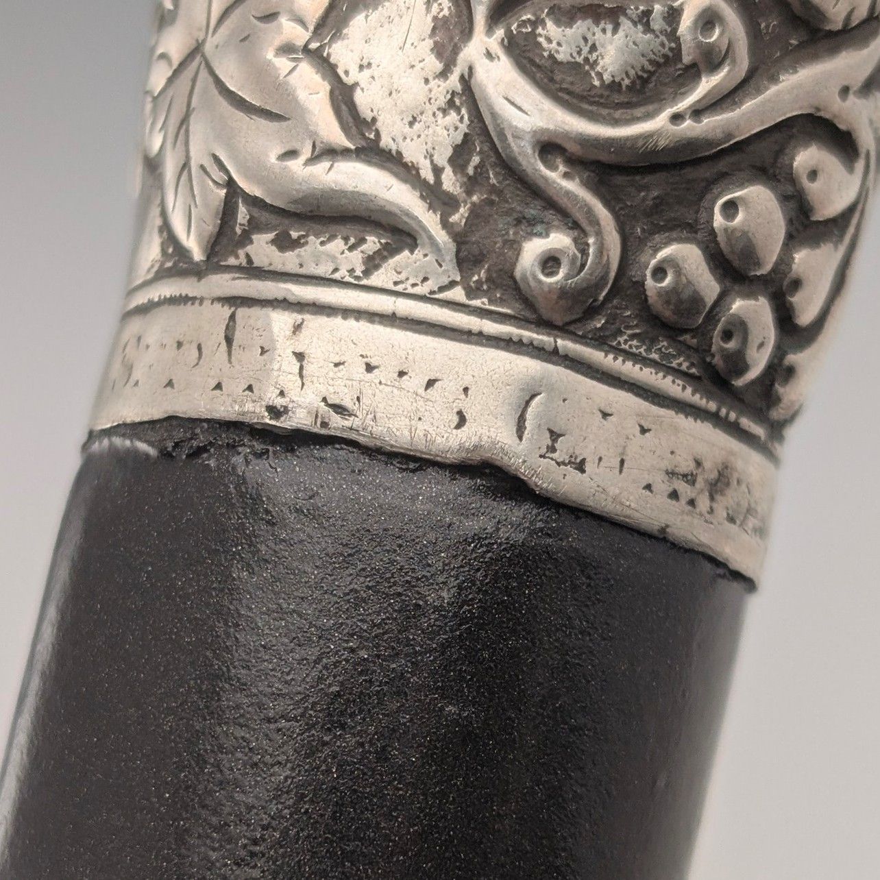 1900年頃 英国アンティーク ブラックシャフト 純銀製ロンデルハンドル 杖 88cm 1900年頃 英国アンティーク ブラックシャフト 純銀製ロンデル