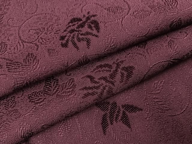 平和屋着物●上質な色無地 花鳥唐草地紋 滅紫色 輪奈ビロード 正絹 AABB8178ph