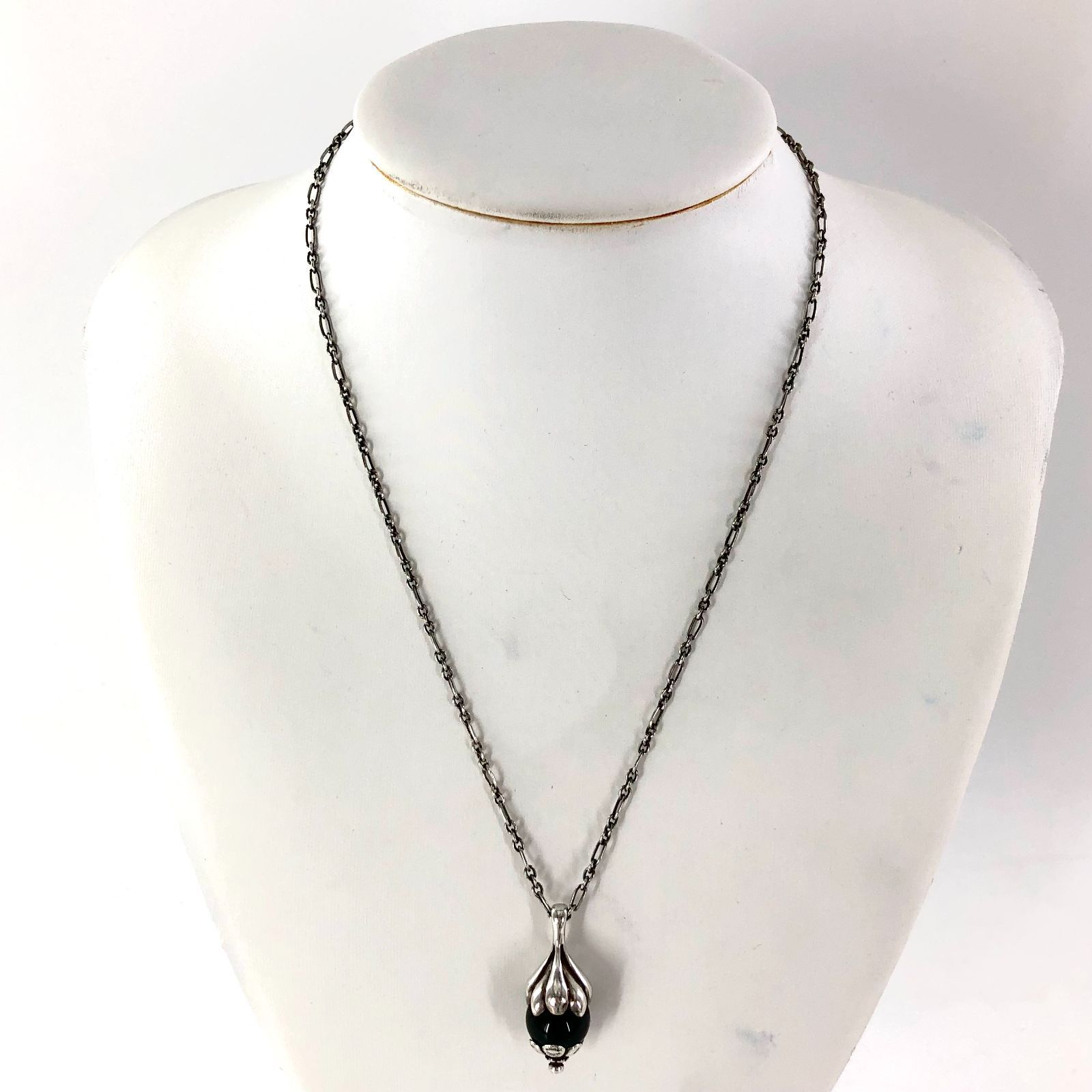 Georg Jensen ジョージジェンセン ネックレス イヤーペンダント 1991 オニキス SV925 12.9g 箱 OE-678