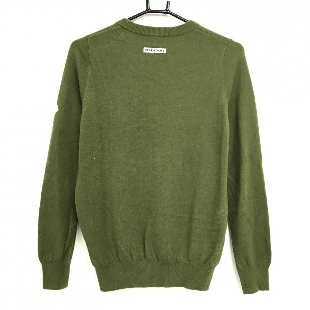 パーリーゲイツ セーター カーキ ロゴ白 カシミヤ混 ニット レディース 0 S ゴルフウェア PEARLY GATES
