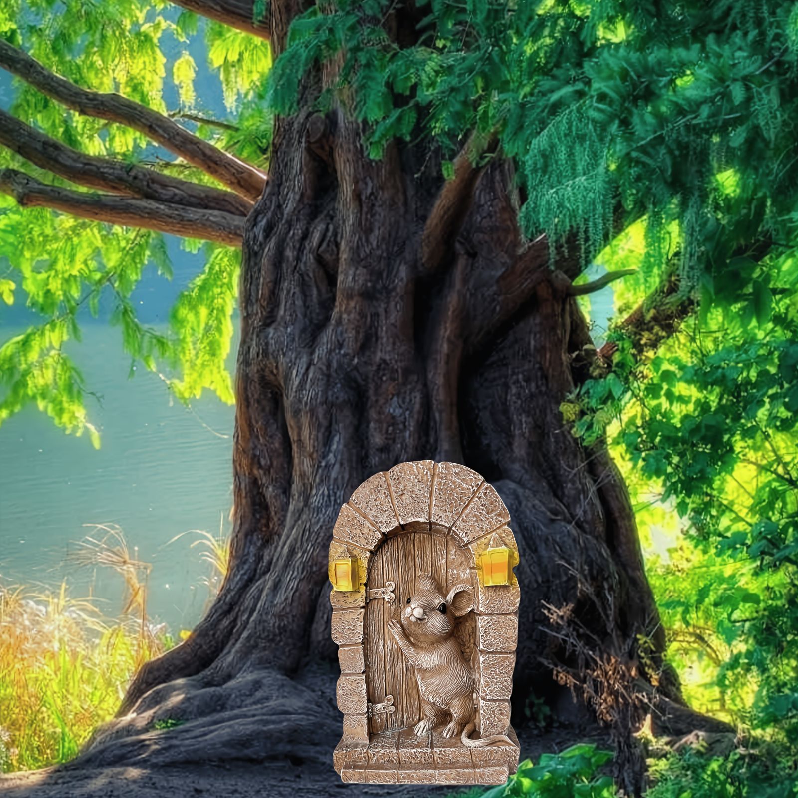 置物 オブジェ ガーデンオーナメント ドアを開けているネズミ ねずみ