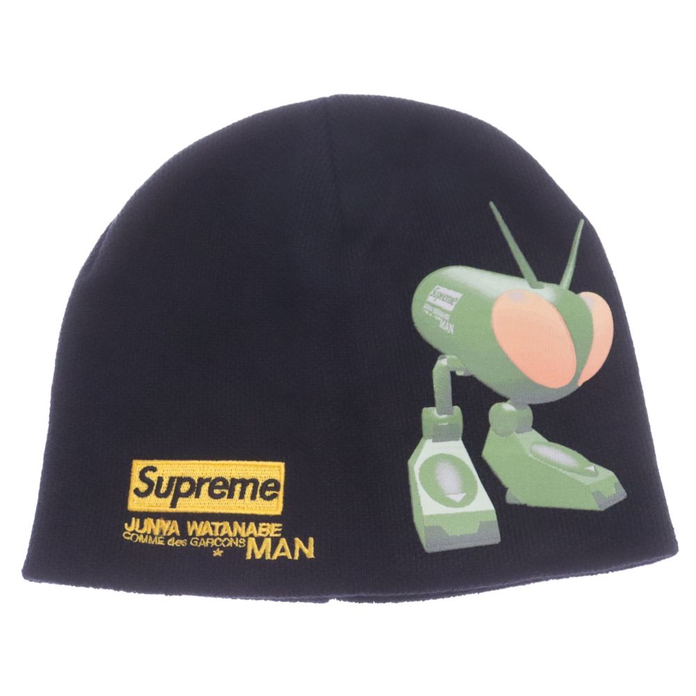 SUPREME (シュプリーム) 21AW ×COMME des GARCONS JUNYA WATANABE MAN Beanie コムデギャルソンジュンヤワタナベマン プリント ロゴ刺繍 ビーニー ニットキャップ 帽子 ブラック