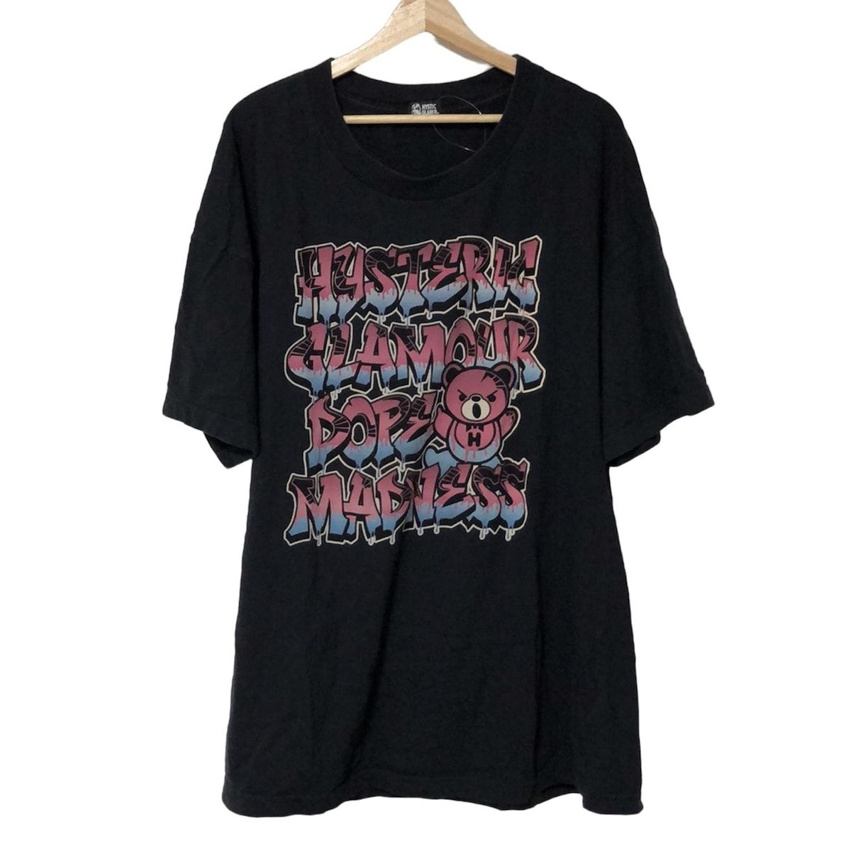 ヒステリックグラマー 半袖Tシャツ サイズF レディース - 黒×ピンク×ブルーグレー クルーネック|オーバーサイズ|ヒステリックベア